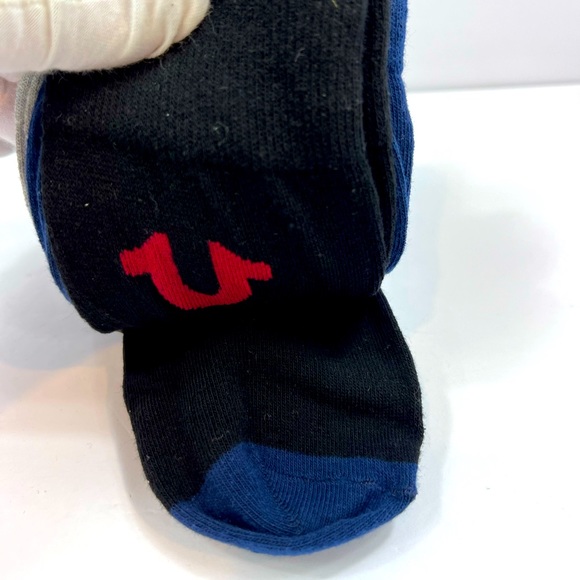 TRUE RELIGION MENS 5 PACK CREWS SOCKS BLACK, GREY, NAVY BLUE, SIZE 8-12.5 - Picture 10 of 11